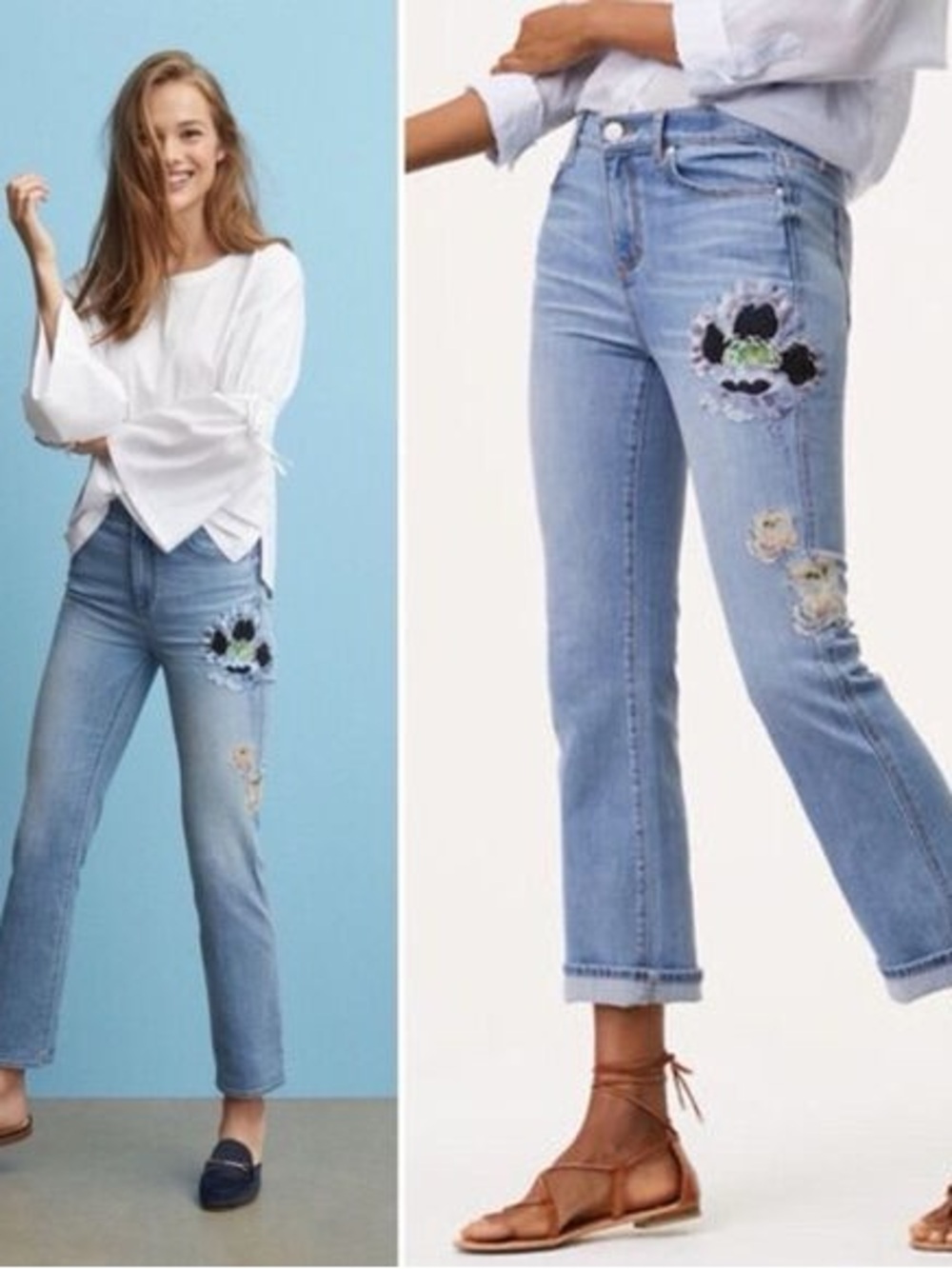 Loft Boho Embroidered Vintage Straight Jeans